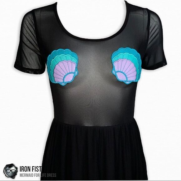 IRON FIST/DOLLS KILL MERMAID FOR LIFE LAYERED MESH DRESS IN BLACK HALLOWEEN MIDI - Picture 1 of 16